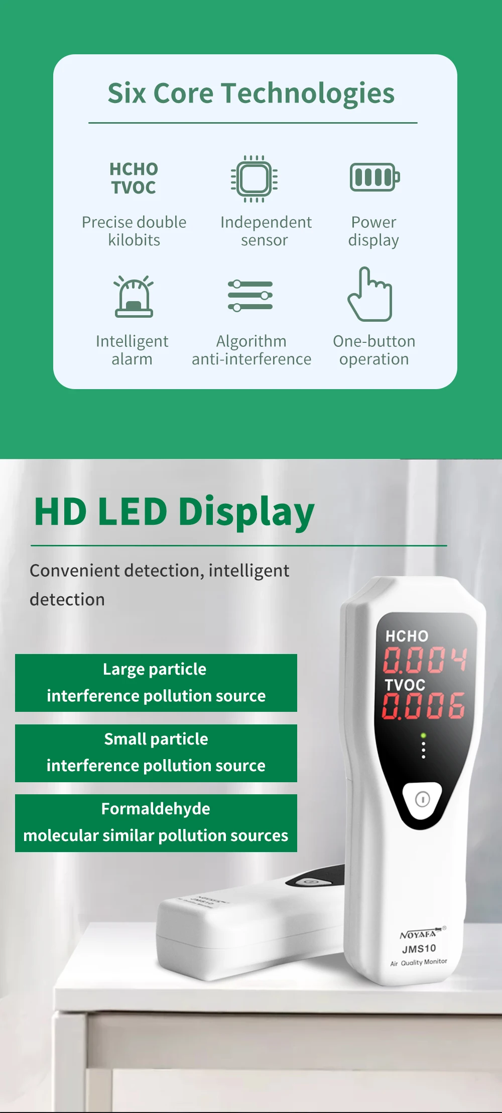 NOYAFA JMS10 Air Quality Monitor HCHO TVOC Gas Formaldehyde Monitor Tester For C