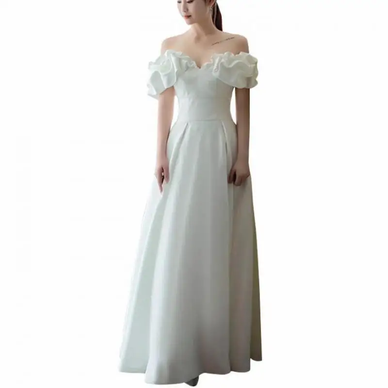 Elegant Boat Neck Satin Wedding Dresses New Simple A Line Bridal Dress Classic Long Robe De Marie Plus Size Customized 6
