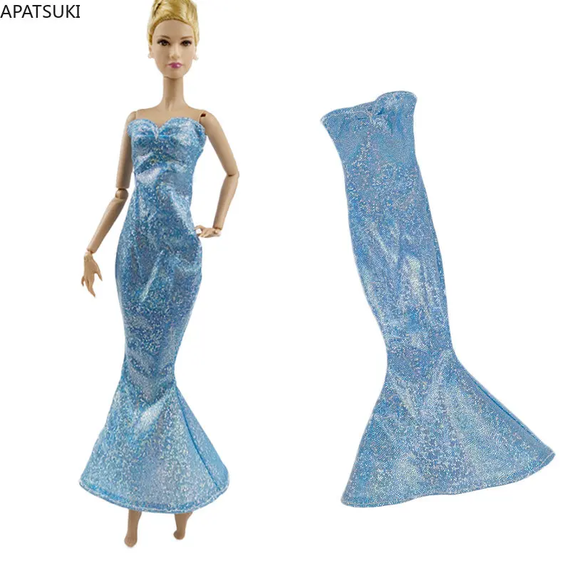 Blue Glitter Fashion Doll Dress Per Barbie Doll Outfit Abbigliamento Sirena Fishtail Party Gown 1/6 Accessori Per Bambole Fai Da Te