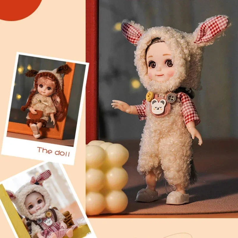 Bjd Doll 16CM 13 Movable Joints Cute Smile Face Shape and Bunny Ears Clothes Suit Toy Best Gift for Kids - 2