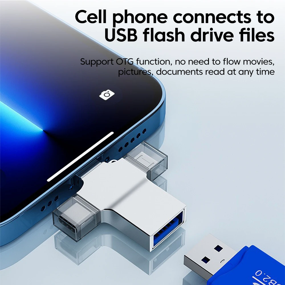 4-in-1 OTG Adapter USB 3.0 Flash Drive Type C Converter Mobile Phone OTG Adapter For USB Micro Type C Lightning Samsung Huawei