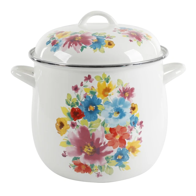12 Quart Soup Pot Pioneer Woman With Blooming Bouquet in Teal. 