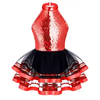 Robe Tutu de danse de Ballet pour filles, col licou, paillettes scintillantes, justaucorps de gymnastique, Costume de spectacle de danse Jazz latine moderne 5