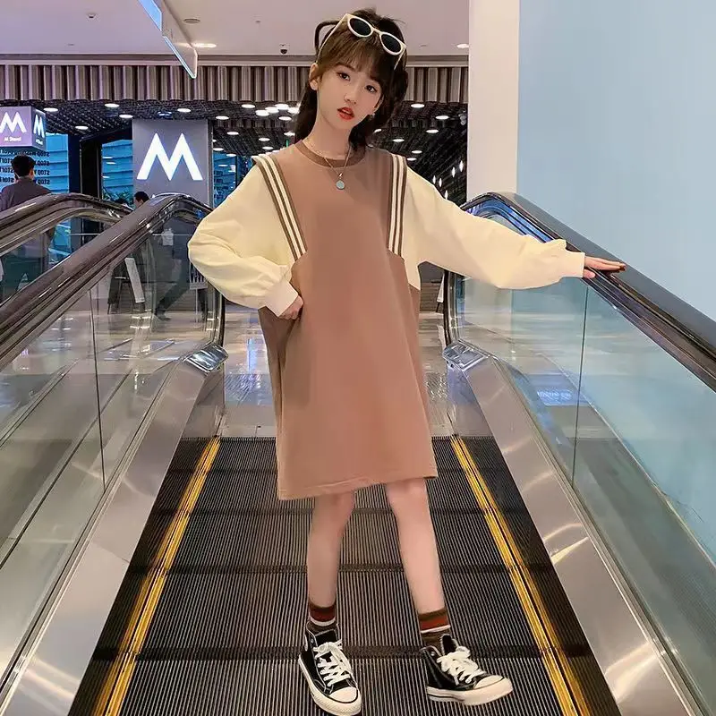 ZOETOP 2024 한국 여름 여중생 긴 소매 원피스 십대 소녀 대비 스트레이트 원피스 원피스, 캐주얼 원피스