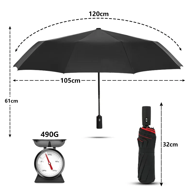 Automatic Umbrella Wind Resistant Umbrella Windproof Umbrella Windproof Double Layer Resistant Umbrella Fully Automatic Rain Men Women 10K Strong Luxury Business Male Large Umbrellas Parasol