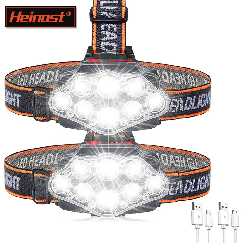 

Фонарь с 8 фитилями, мощный яркий налобный фонарь с USB-зарядкой, для активного отдыха, походов, ночной рыбалки, IPX4, водонепроницаемый рабочий