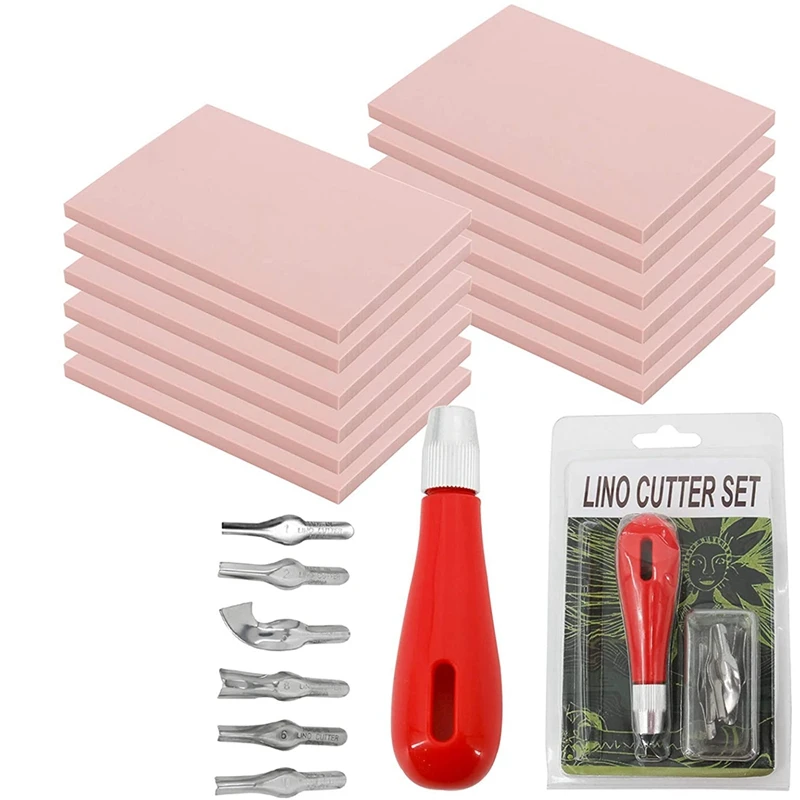 

Quality 12Pcs Rubber Carving Blocks Linoleum Block With Cutter Tools Stamp Making Kit Linoleum Cutter With 6 Types Blades
