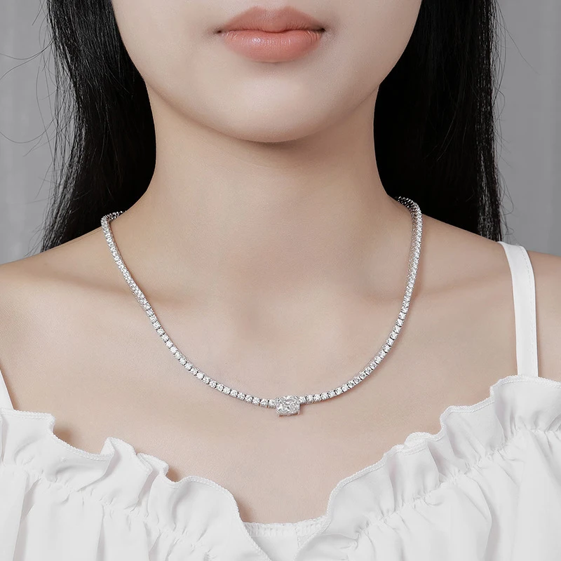 NeeTim 3mm Full Moissanite Tennis Necklace 4ct Radiant Pendant 925 Sterling Silver Wedding Fine Jewelry Gift with GRA for Women NeeTim 3mm Full Moissanite Tennis Necklace 4ct Radiant Pendant 925 Sterling Silver Wedding Fine Jewelry Gift with GRA for Women