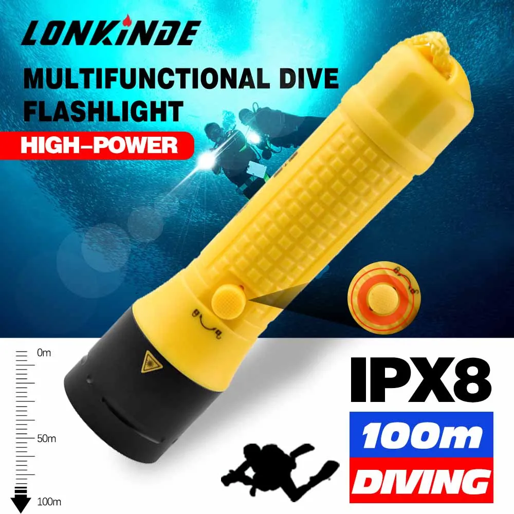 XM L2 LED Scuba Diving Flashlight Torch Waterproof Underwater 100m With 3*18650 Battery DC Rechargeable Dive Light Lamp Torch