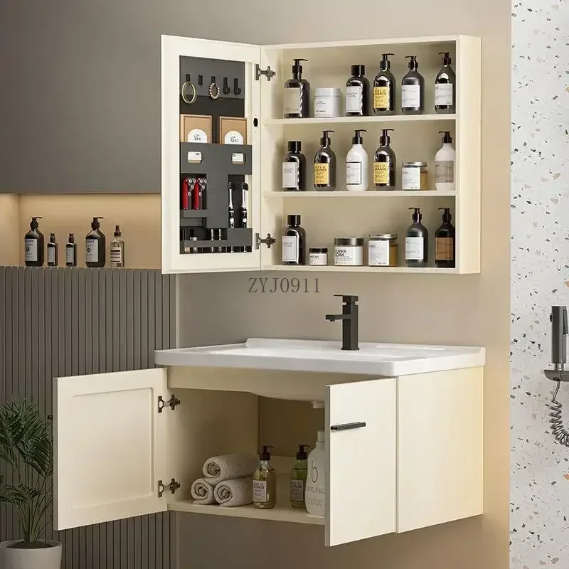 *Corner Vanity Bathroom With Sink Integrated Ceramic Washbasin Multipurpose Mirror Bathroom Cabinets Storage Organizer Furniture