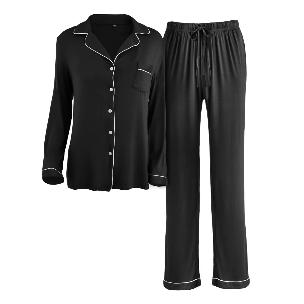 Modishion Long Sleeve Lapel Pyjamas Solid Colour Loungewear Set Button Top and Pants Women's Sleepwear Loungewear: 3 - 5 Days Free Delivery Only UK