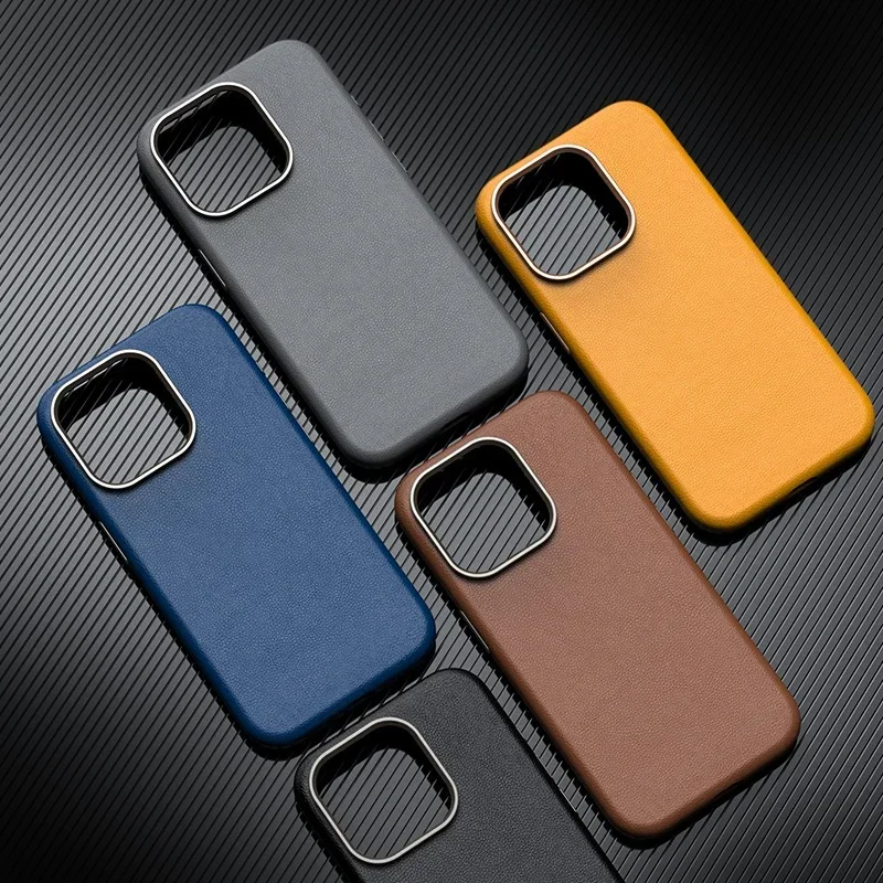 

Luxury Leather Phone Case for Original Apple Iphone Slim Back Cover with Texture Buttons Business for 15 14 Pro Max Case Cover