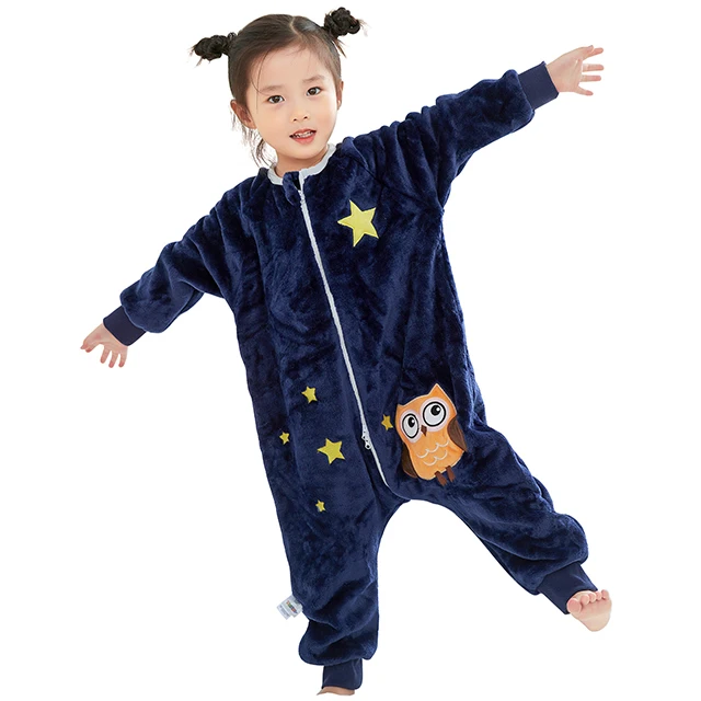 Cozy Owl Kids Sleeping Bag - Flannel Sleepwear Wearable Blanket