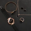 6PCs/Set Women's Watch Fashion Digital Leather Quartz Watch with Unique Flower Jewelry Set 5