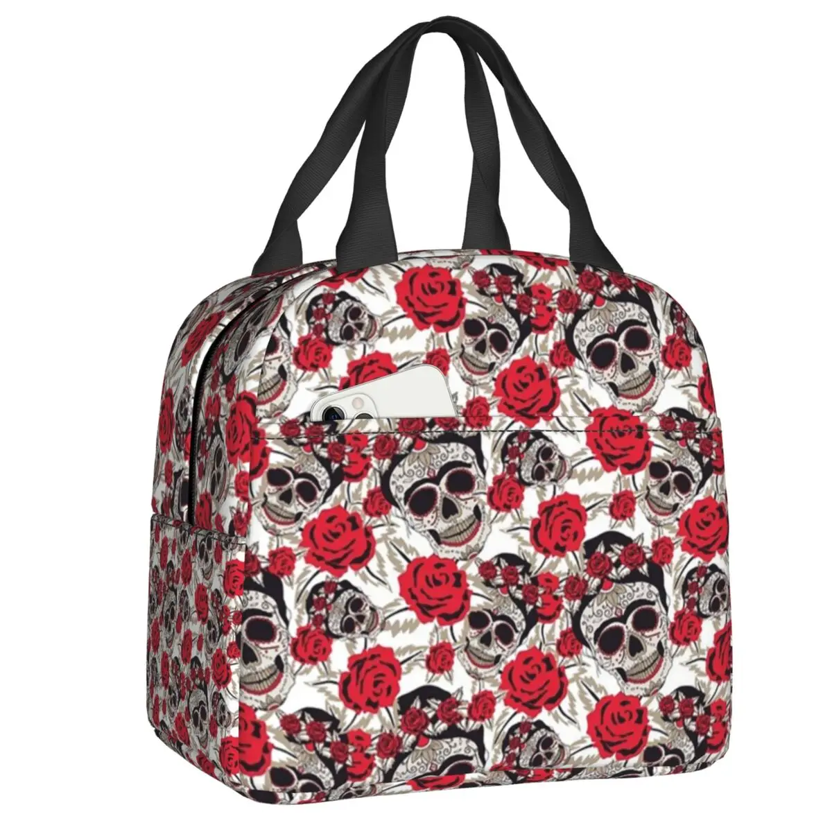 

Mexican Sugar Skull Pattern Insulated Lunch Bag for Women Day Of The Dead Cooler Thermal Lunch Tote Office Picnic Travel