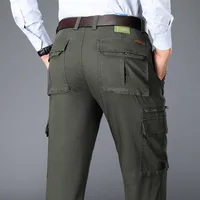 2025 New in Men's Pants Straight Leg Cotton Cargo Trouser Male Stretch Autumn Zipper Multi Pocket Classic Casual Work Wear Army 1