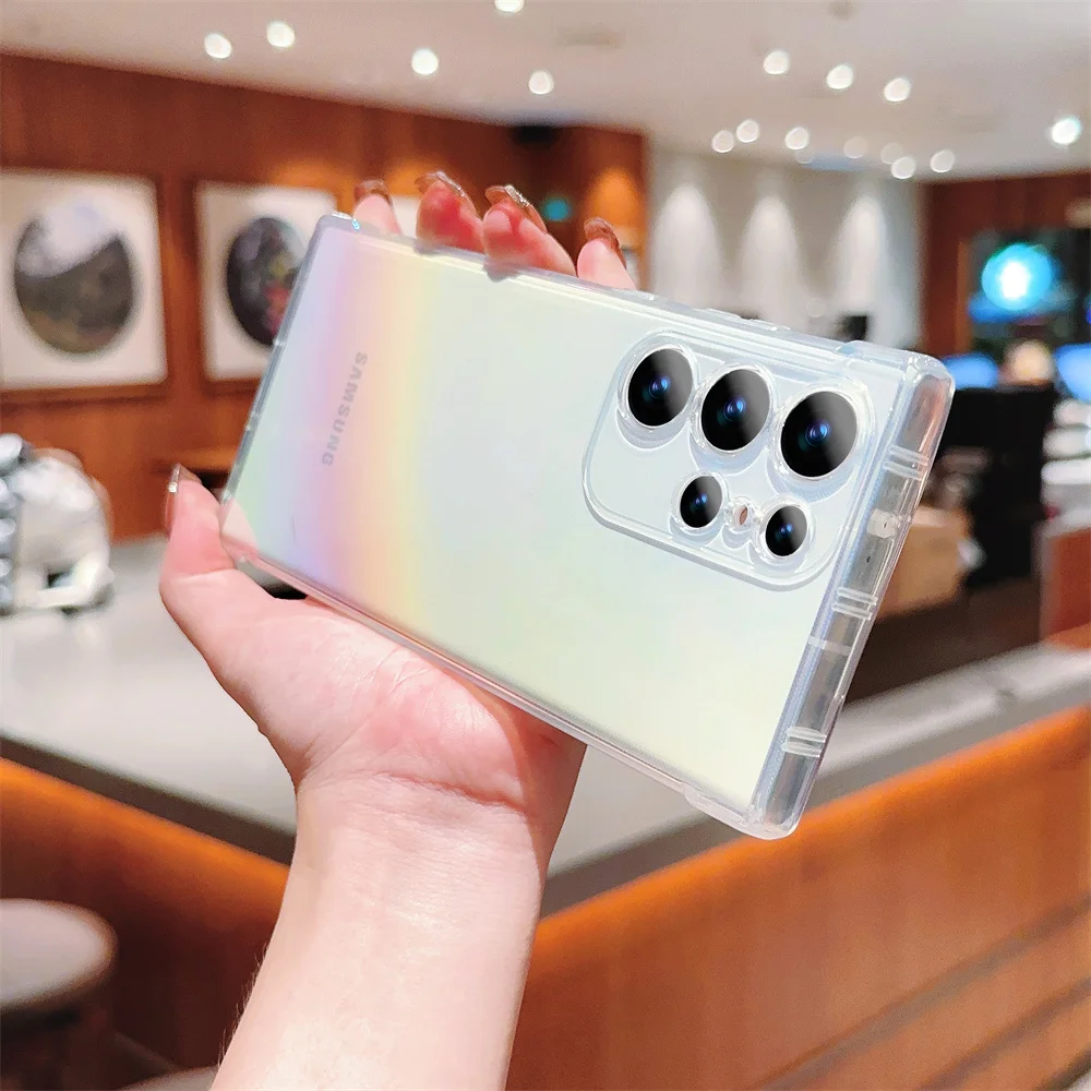 Laser Rainbow Clear Case For Samsung Galaxy S23 S22 S21 Ultra Plus S20 FE A54 A34 A14 A53 A52 A23 A24 A25 A13 5G Soft Cover- S3a6fbdbbce1445c1a96d83be16bcc166I