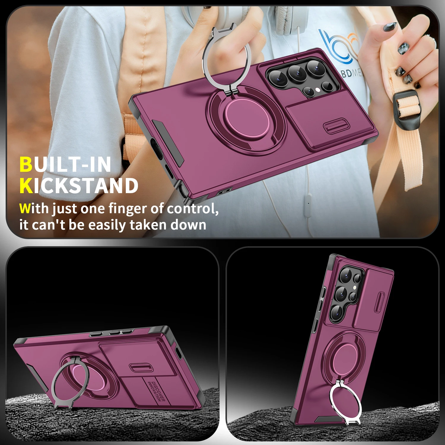 Armor Magnetic Bracket Holder Case with Sliding Window Camera Protection Cover