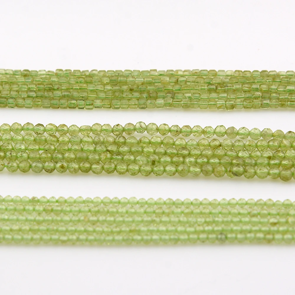 Natural Peridot Faceted Round/Cube Beads 2mm,3mm，Fine Jewelry Making, DIY Bracelet And Necklace 3
