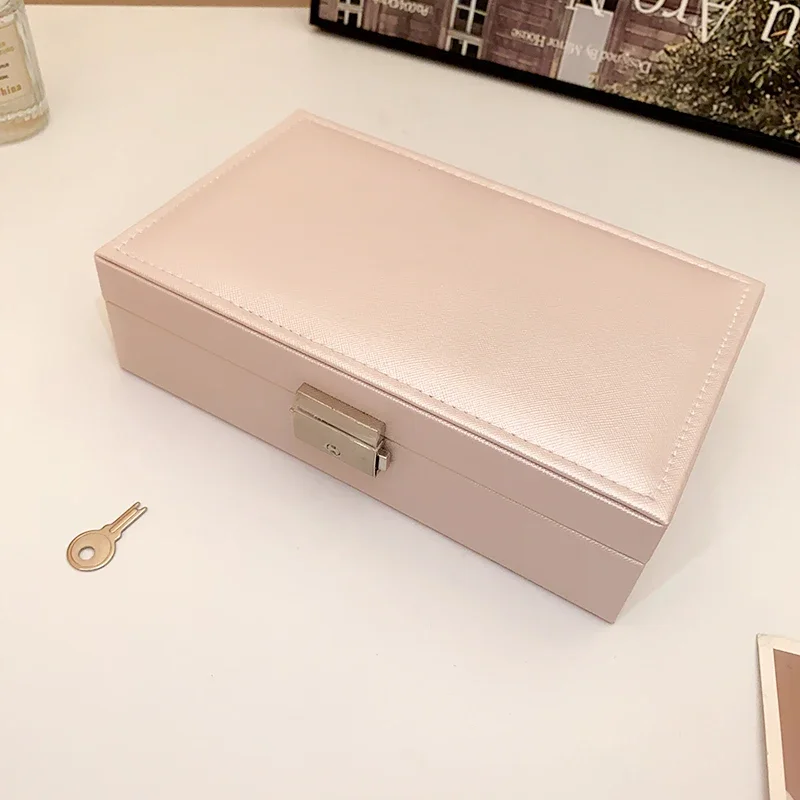 Jewelry Box Solid Lockable Jewelry Packaging Women High-end Earrings Boxes Dustproof Storage Large Capacity Portable Travel Display Box
