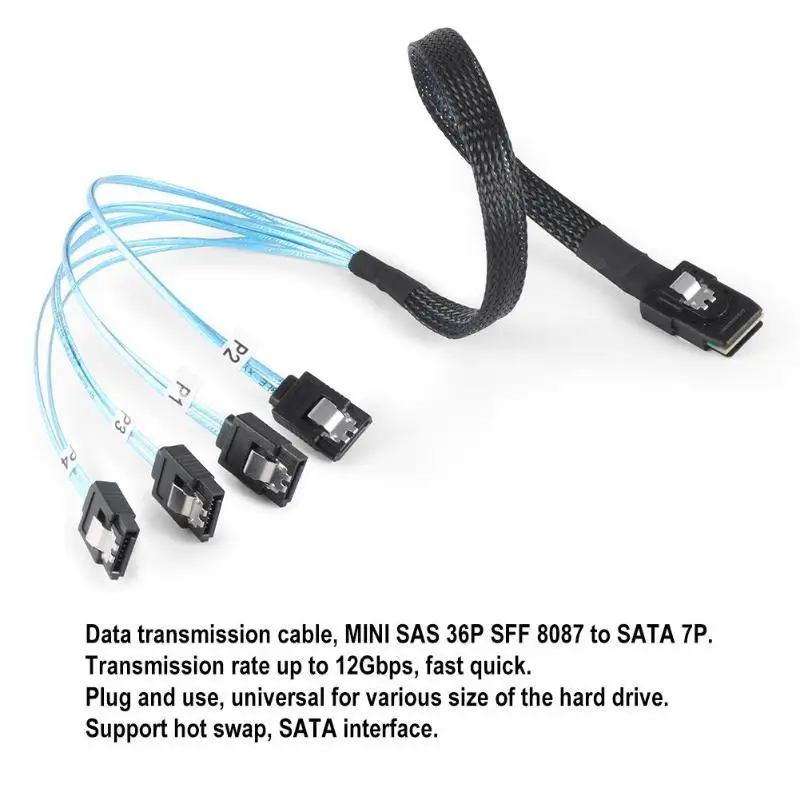 Sas Sata Cabo Mini-sas Sff8087 a Sata Cabo Mini Sas 4i Sff8087 36p a Sata 7p Cabo 12gbps 50cm Dados de Disco Rígido - Imagem 4