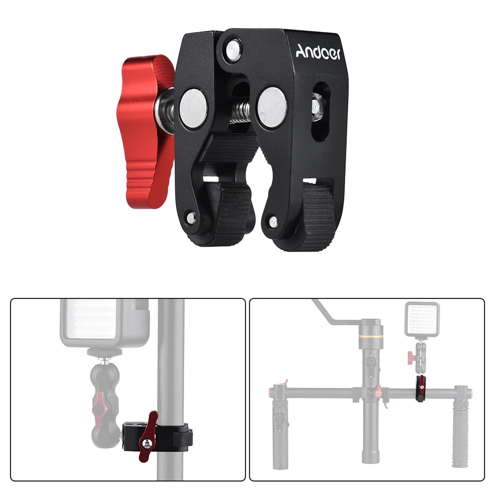 Andoer Crab Pliers Clip Super Clamp with 1/4" & 3/8" Screw Hole for DSLR Rig LCD Monitor Studio Light Camera Arm Photo Studi