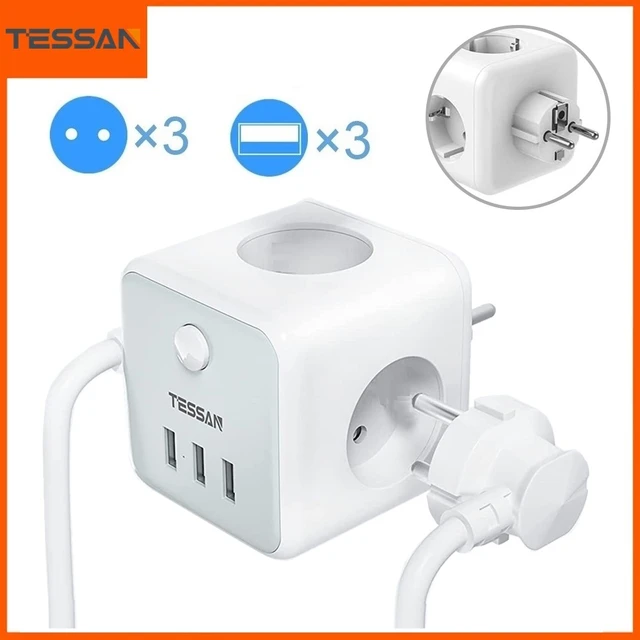 Bouchon FR - 3USB 1 Type C - extension de prise murale avec 2 prises de  courant, 3 Ports USB, 1Type C 5V 2,4