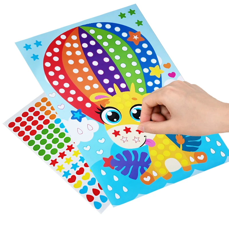 Diy Kleurrijke Dot Mozaïek Puzzel Stickers Cartoon Dier Primaire Learning Creatief Educatief Speelgoed Voor Kinderen Kids Games Gift