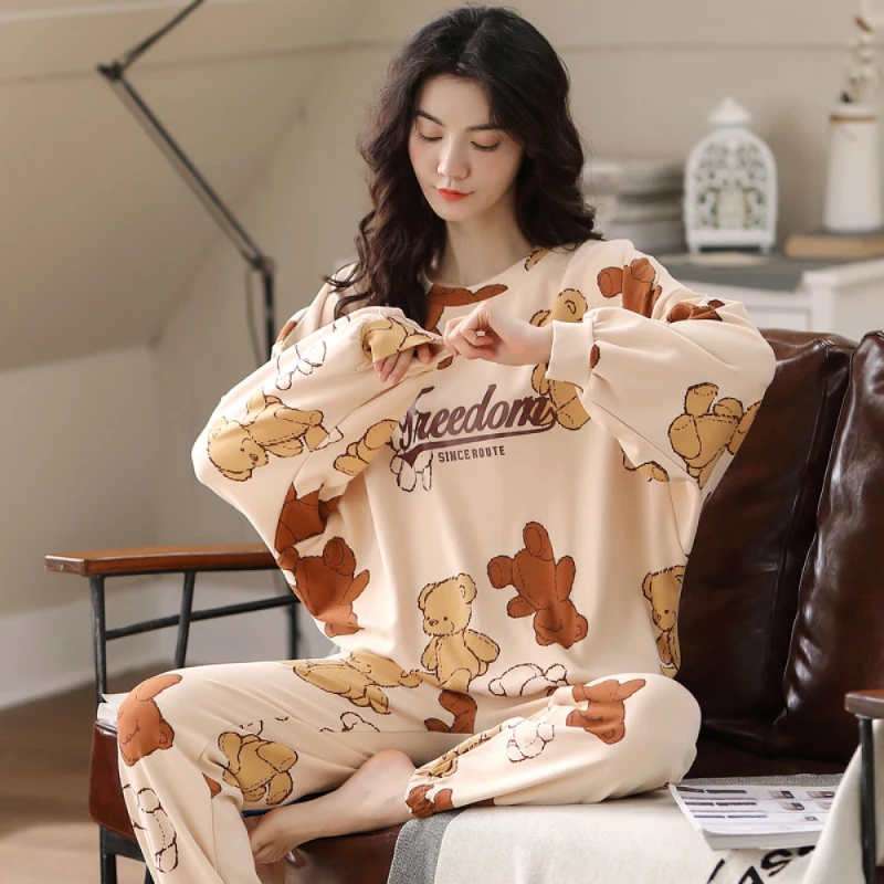 

2024Women's Pajamas Sets Cartoon Pyjamas Plaid Loungewear Summer Autumn Cute Sleepwear Casual Pijamas Mujer 2 Piece Pjs Homewear