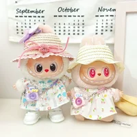 Cute Countryside Style 15-17CM Labubu Doll Accessories Ropa Set Summer Straw Hat Bow Dress Fashion Clothing Gift 1