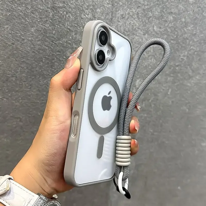 Elegant Lanyard-Enhanced Clear Shockproof Phone Case with Wrist Strap