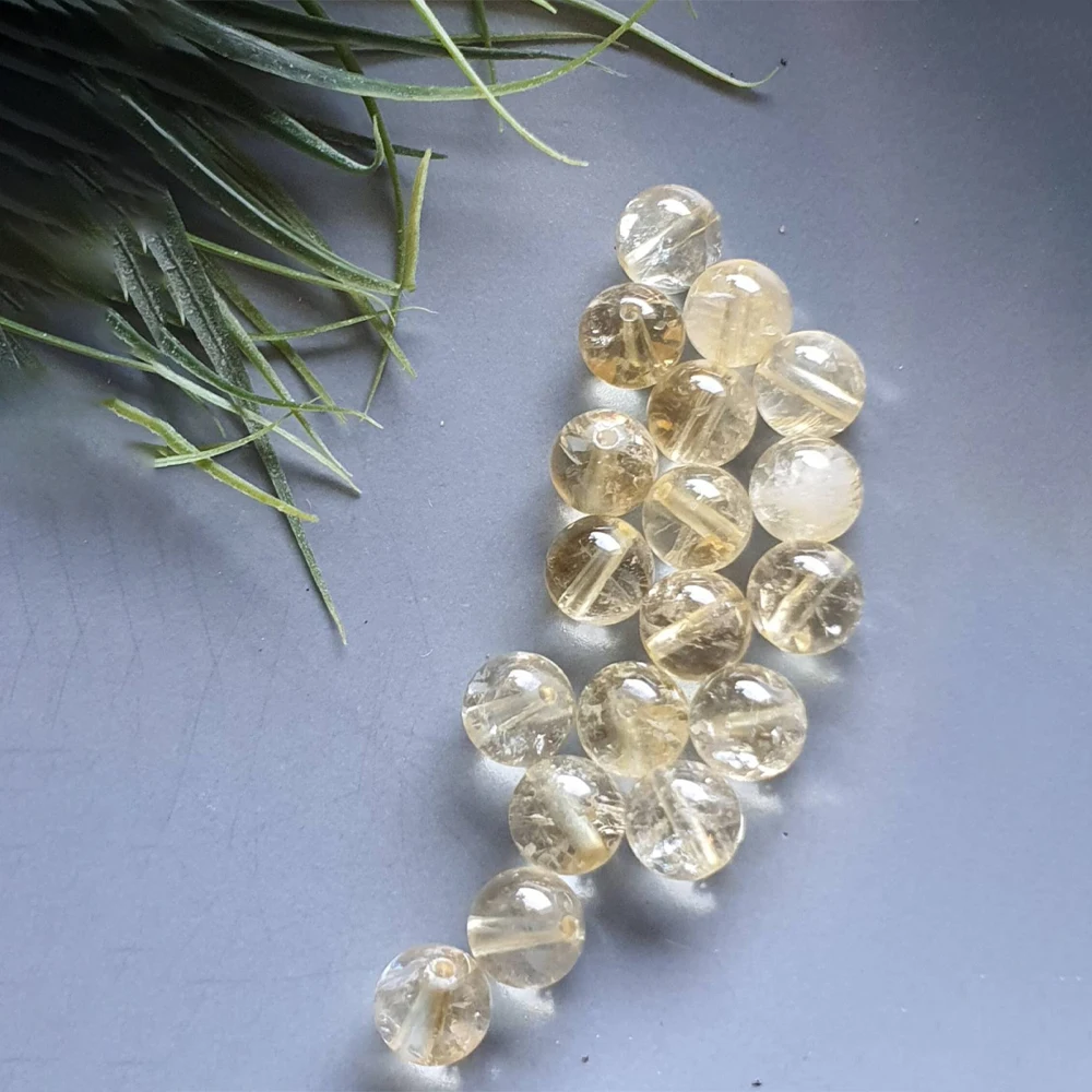 Natural Citrine Stone Round Loose Spacer Beads For Jewelry Making Bracelet Handmade Ornament DIY Decorative Accessories