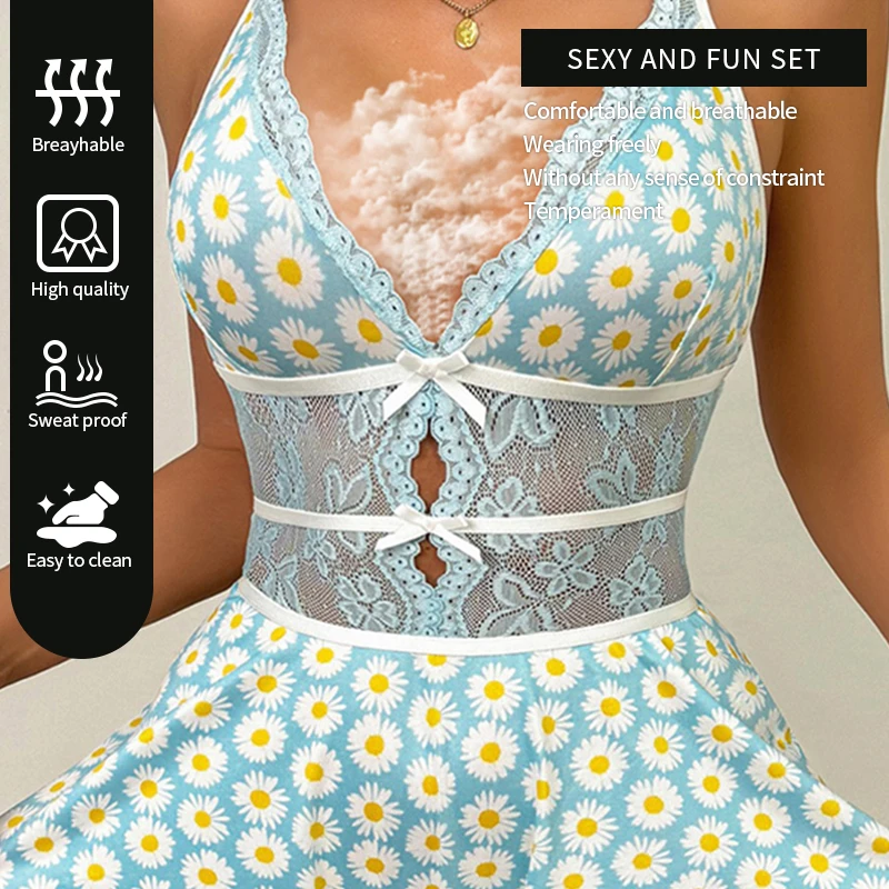 New Deep-V Seamless Floral Bodysuit Ruffled Sexy Lingerie Transparent Bodysuit Underwear Romper Lingerie