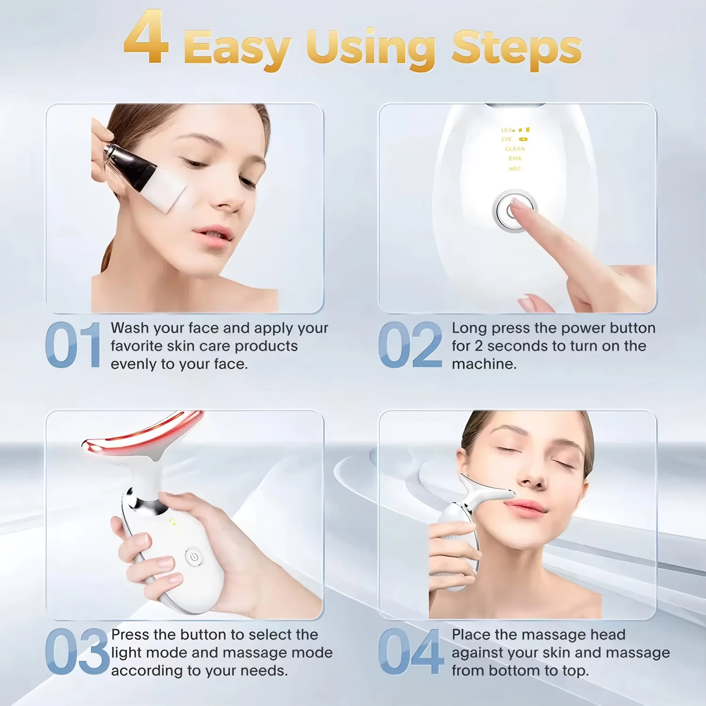 Heated Microcurrent Neck Massager Facial Lift Tighten Face Contour and Smooth Lines Device 3 Color LED Light Beauty Instrument 6