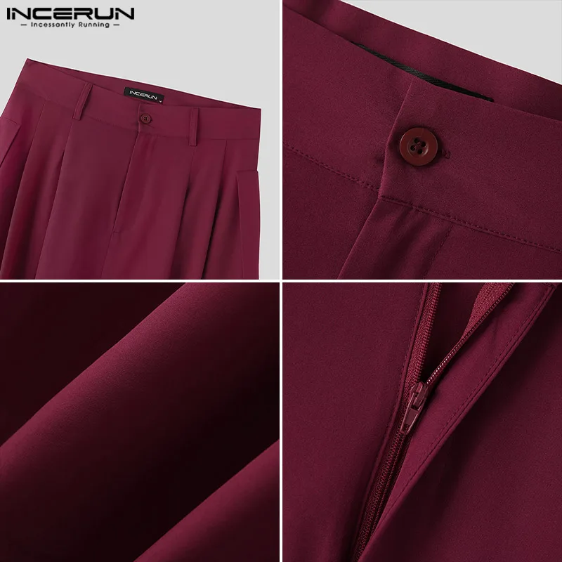 Wide Leg Pants INCERUN Korean Style Men's Simple Casual Solid Pantalons Party Nightclub All-match Wide Leg Skirts Pants S-5XL