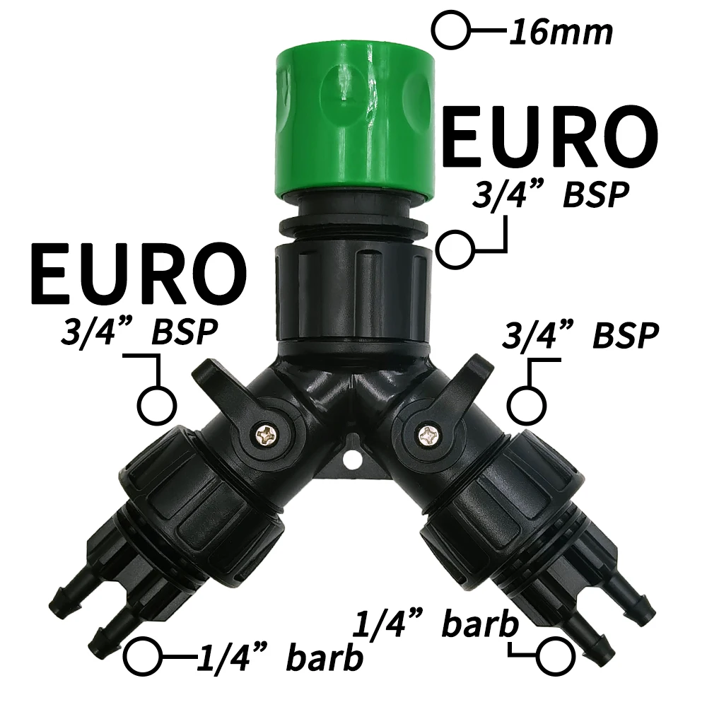 WUJIE Tap Adapter 2-Way 4-Way Splitter Connector EURO USA 3/4'' to 1/4'' Pipe for Garden Watering Hose Drip Irrigation System 2