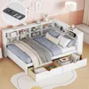 Daybed with Storage Drawers and Bookcase, L-Shape Daybed with USB Ports and Headboard with Storage Headboard, Corner Bed Frame 1