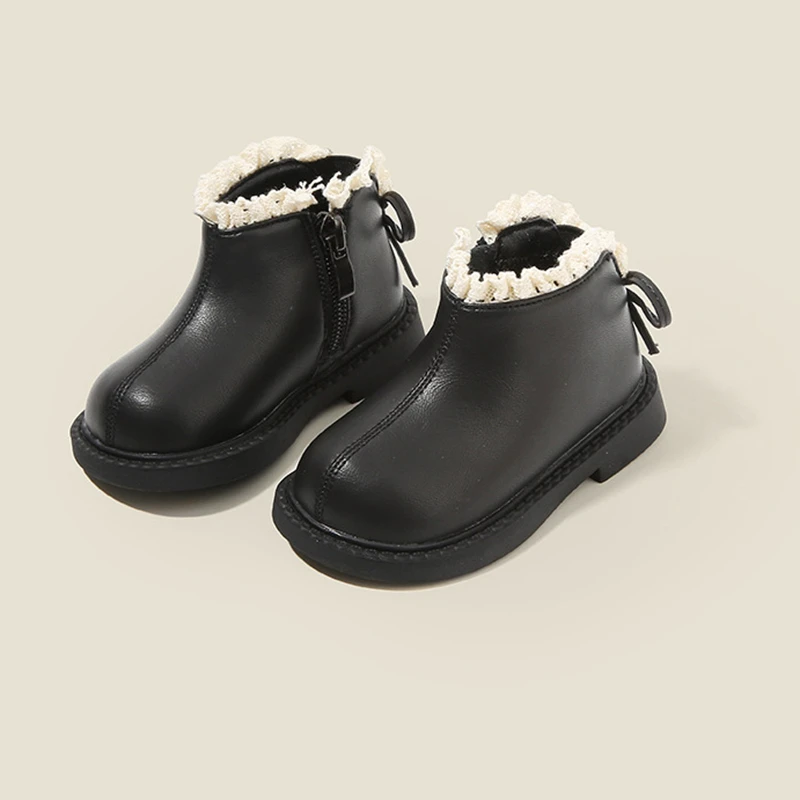 High Quality Solid Lace Ruffles Boots For Toddler Girls,Back Zip Fashion Ankle Boots For Little Princess,Patent leather Shoes