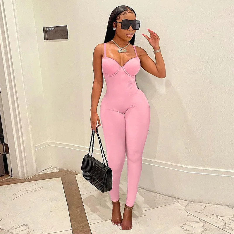 Women'S Jumpsuit Spring Summer  Sexy Solid Color Nude Jumpsuit High Waist Skinny Lingerie Bodysuits Ladies Joggers Fitness Weaer