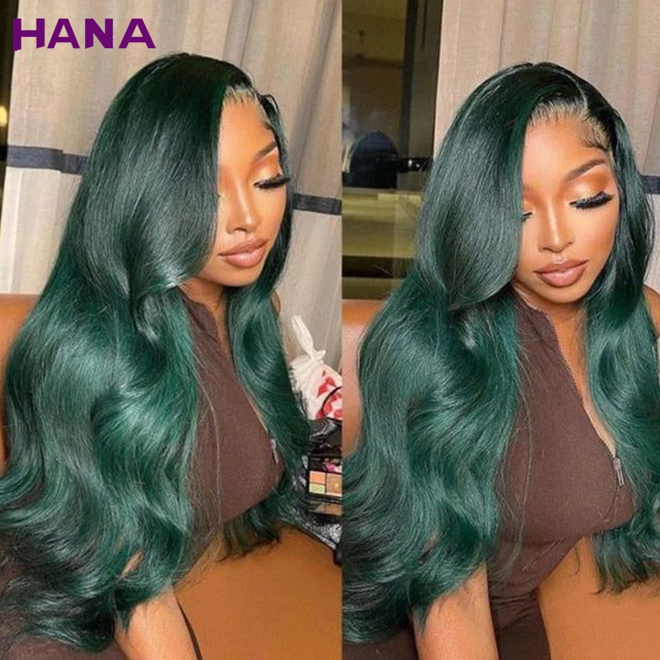 

13X4 Glueless Wavy Human Hair Wig Ombre Green Brazilian Remy 13X6 Body Wave Lace Frontal Wig Pre-Plucked 5x5 Lace Closure Wigs