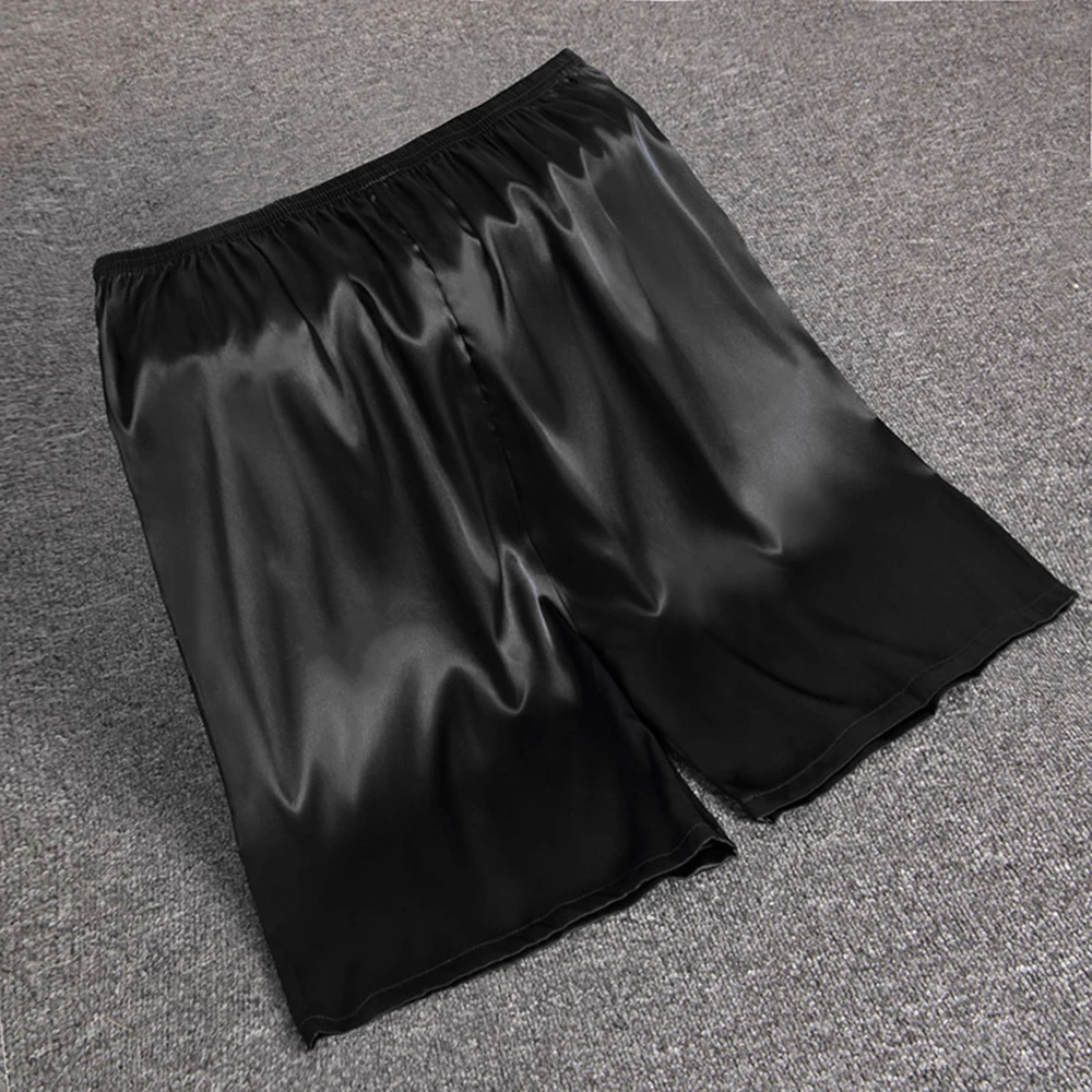 Herren-Pyjama aus Seidensatin mit elastischer Taille, weiche Shorts, Nachtwäsche, Taschenhöschen, Hose, Bermuda, schnell trocknende Strandshorts, männliche Jogginghose – Detail 5