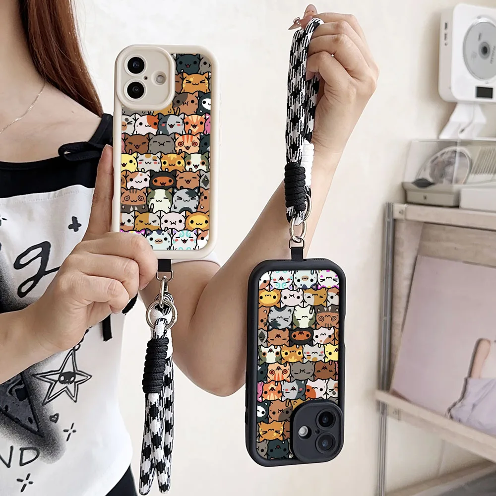 Cartoon Wrist Chain Lanyard Case with Cat Design - Fun and Stylish Protective Cover