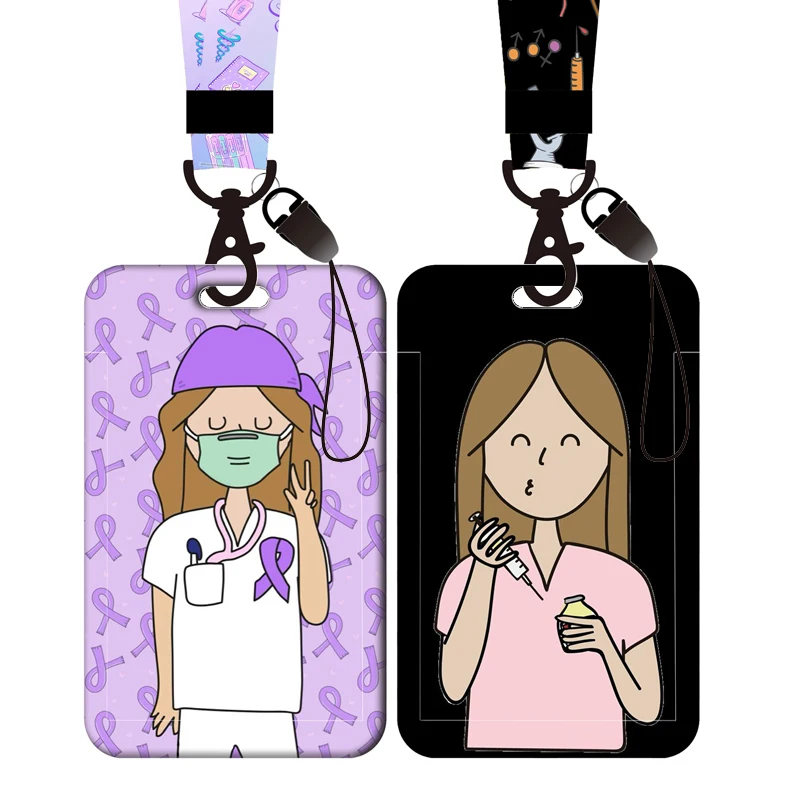 

Purple Black Style Nurse Card Holder Lanyards for Keychain Hospital Doctor Card Holders Neck Strap Worker Door Badge Holder Gift