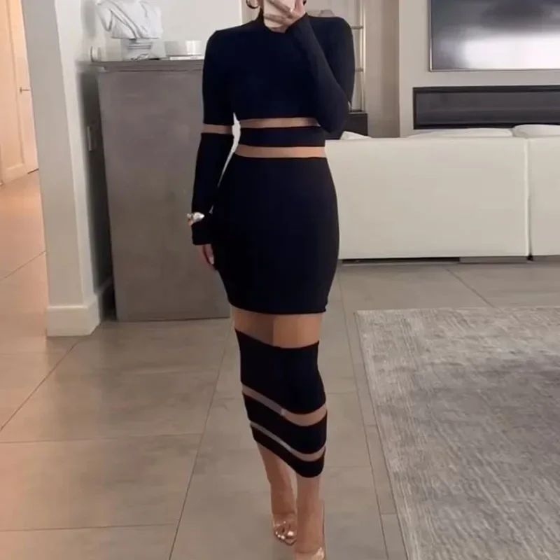 

Осеннее платье с длинным рукавом и запахом на бедрах, женское однотонное кружевное платье с вырезом лодочкой, женские облегающие вечерние платья с высокой талией