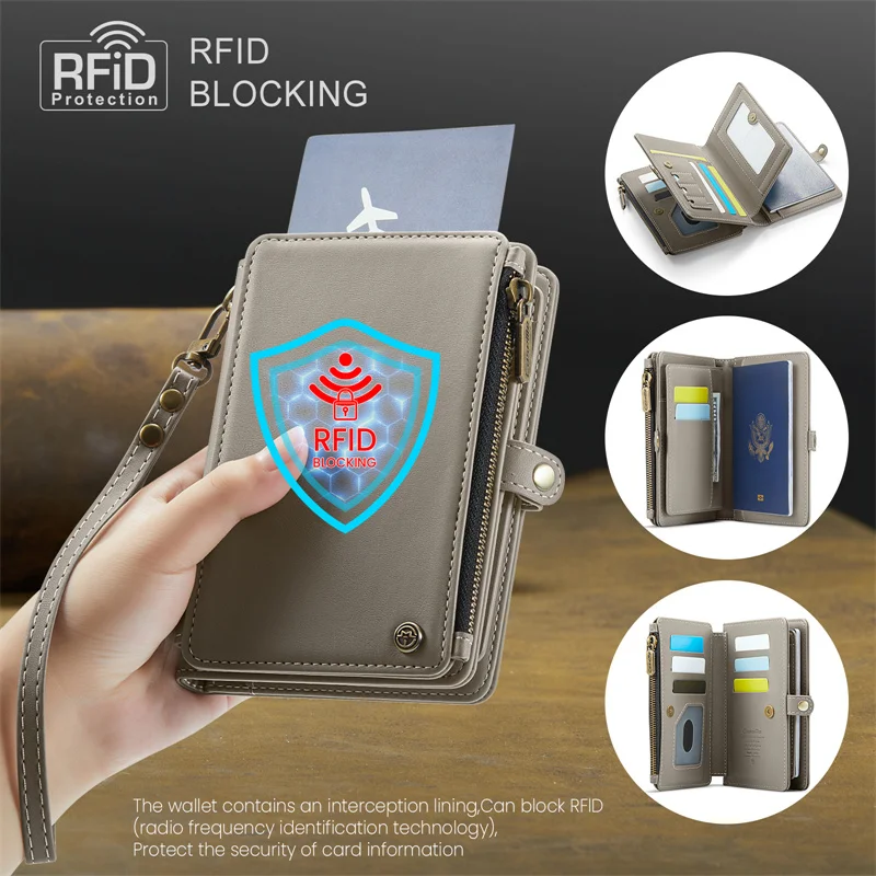 Travel Organizer: Flip Leather Passport Wallet with RFID Protection and AirTag Slot
