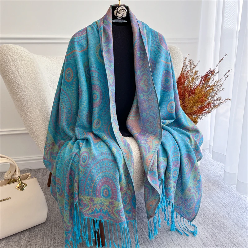 Luxury Brand Autumn Cashmere Pashmina Shawl for Women Wrap Warm Winter Jacquard Scarves Design Print Lady Foulard Stoles Scarf