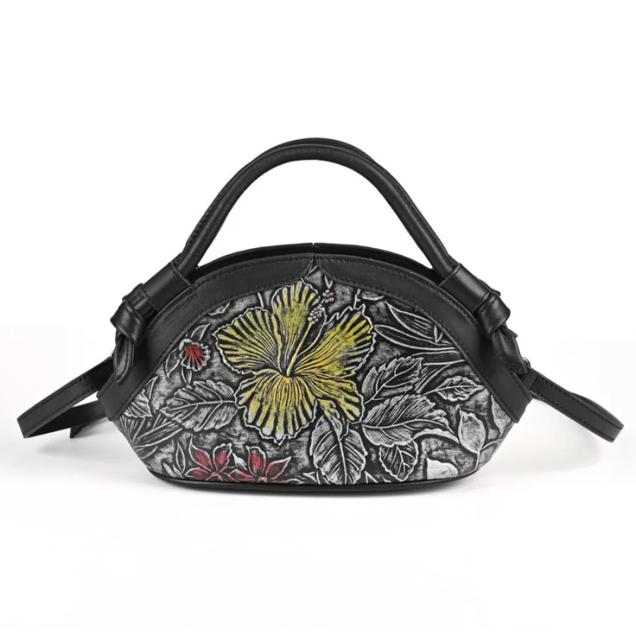 

Women Real Leather Handbag Purse Fashion Girl Handle Bag Large Capacity Crossbody Bags Female Portable Trendy Flowers Party Tote