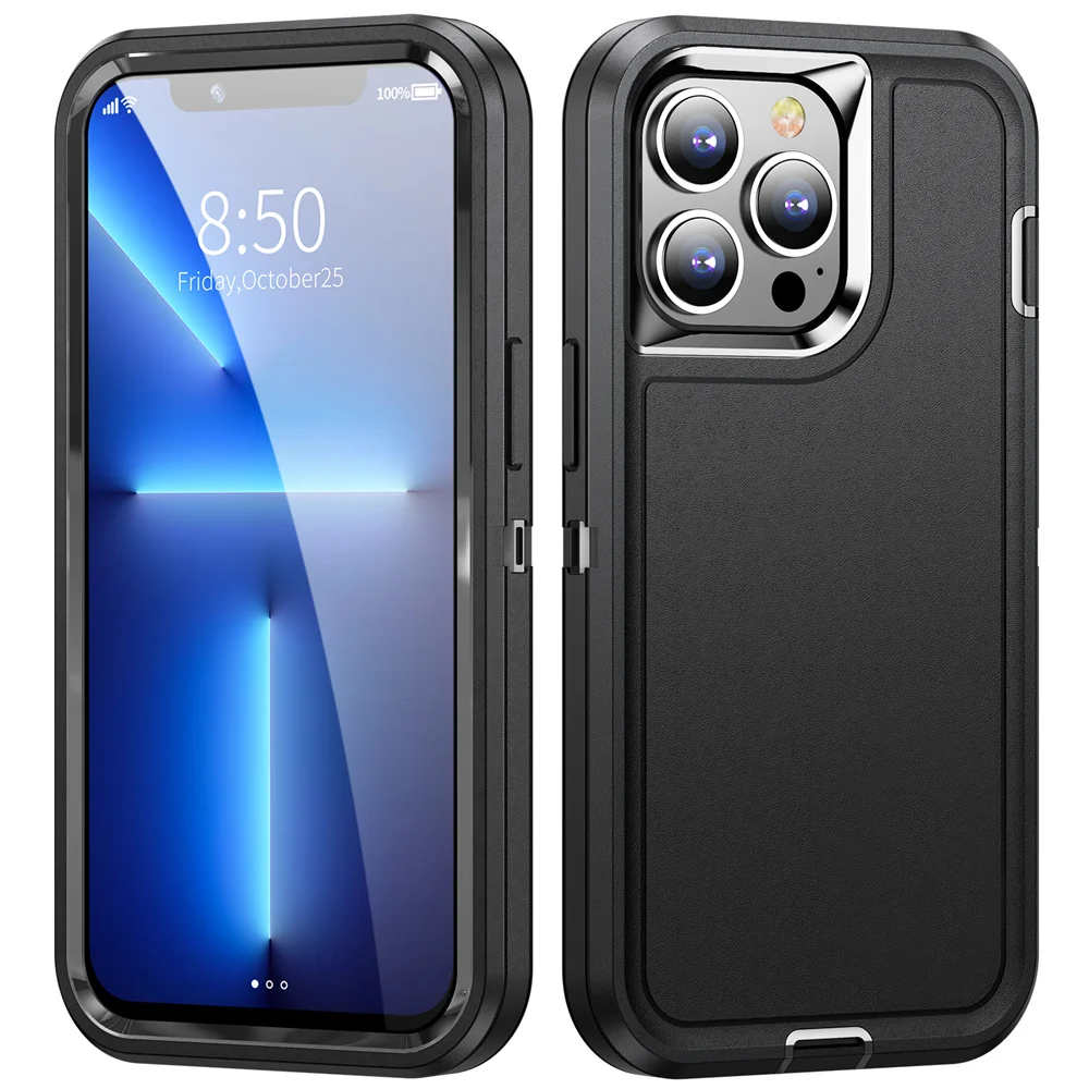 Three-Layer Shockproof Protective Bumper Case with Solid Color Design