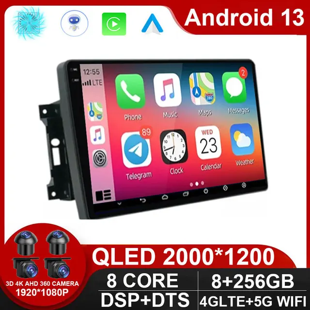 Android 13 Car Radio Multimedia Player For Jeep Compass Grand Cherokee Wrangler Chrysler Sebring Town Country Dodge Charger QLED
