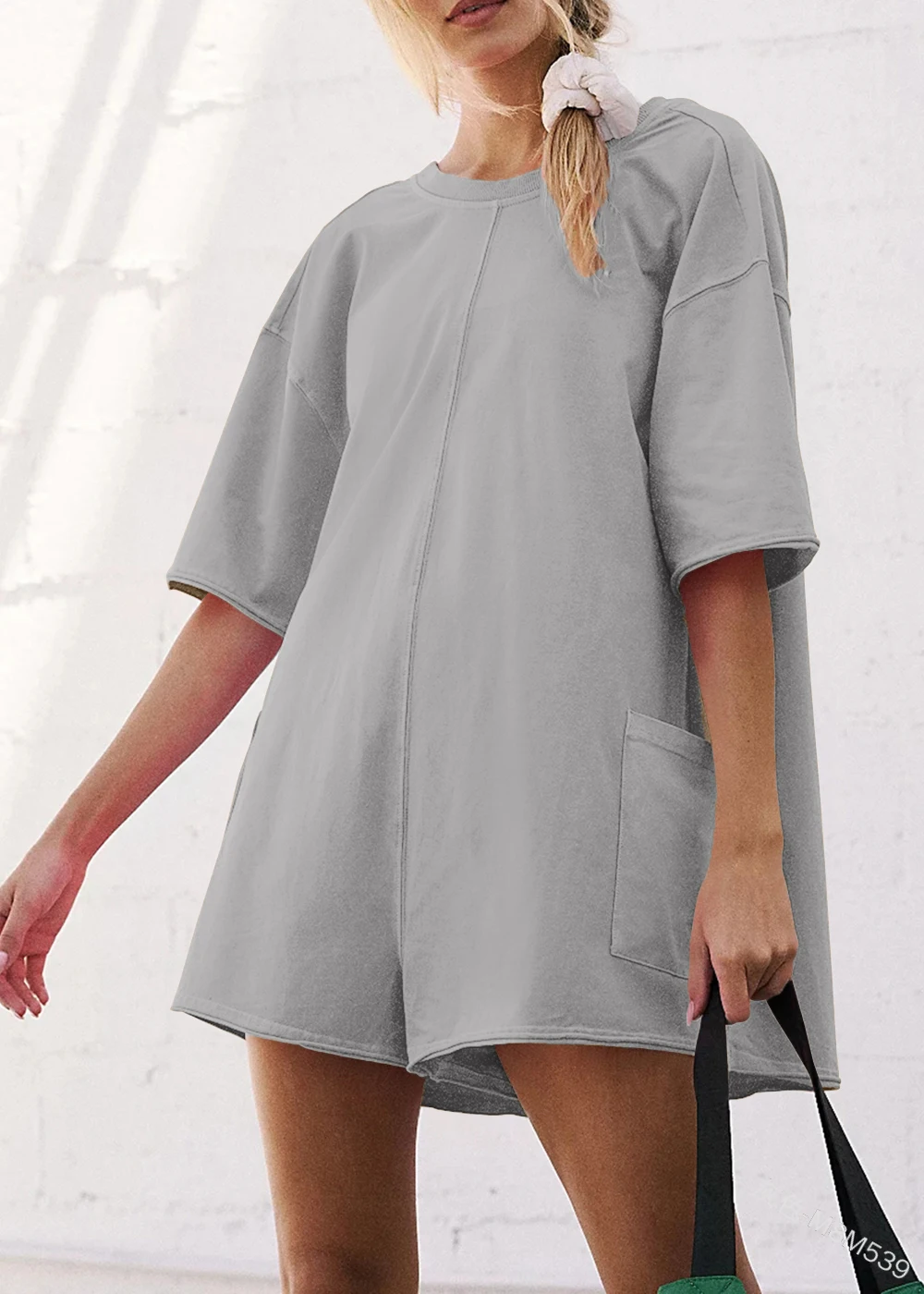 Cicy Bell Womens Short Sleeve Rompers V-shaped Backless Shorts Jumpsuit with Pockets Summer Oversized Tees Round Neck Romper